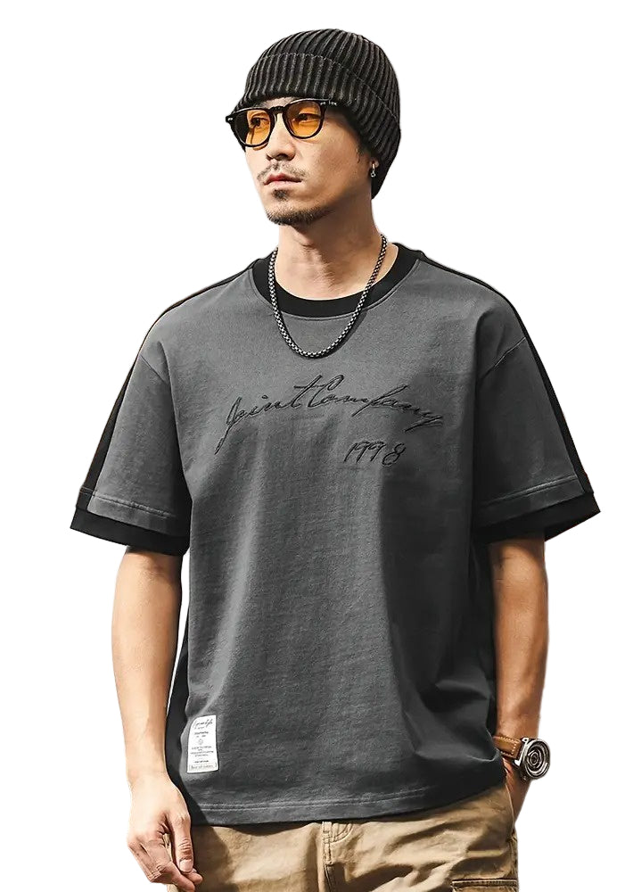 Men's Crew-Neck T-Shirt with Contrasting Trim