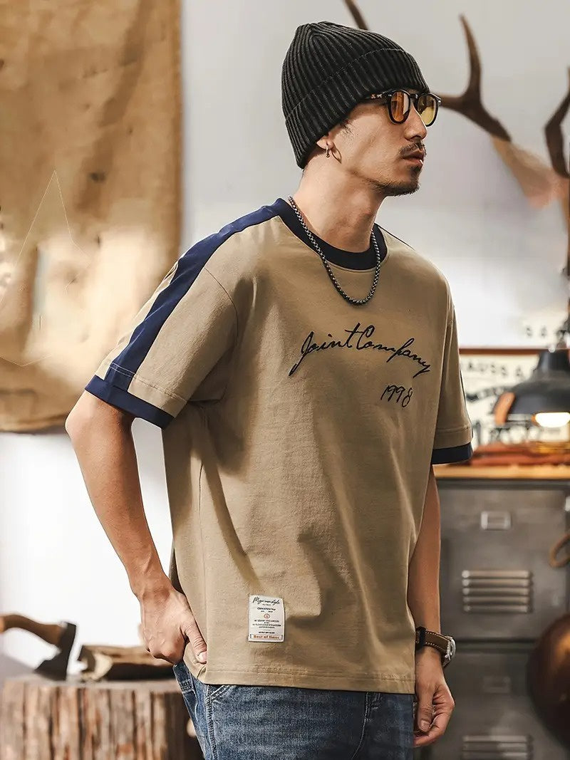 Men's Crew-Neck T-Shirt with Contrasting Trim