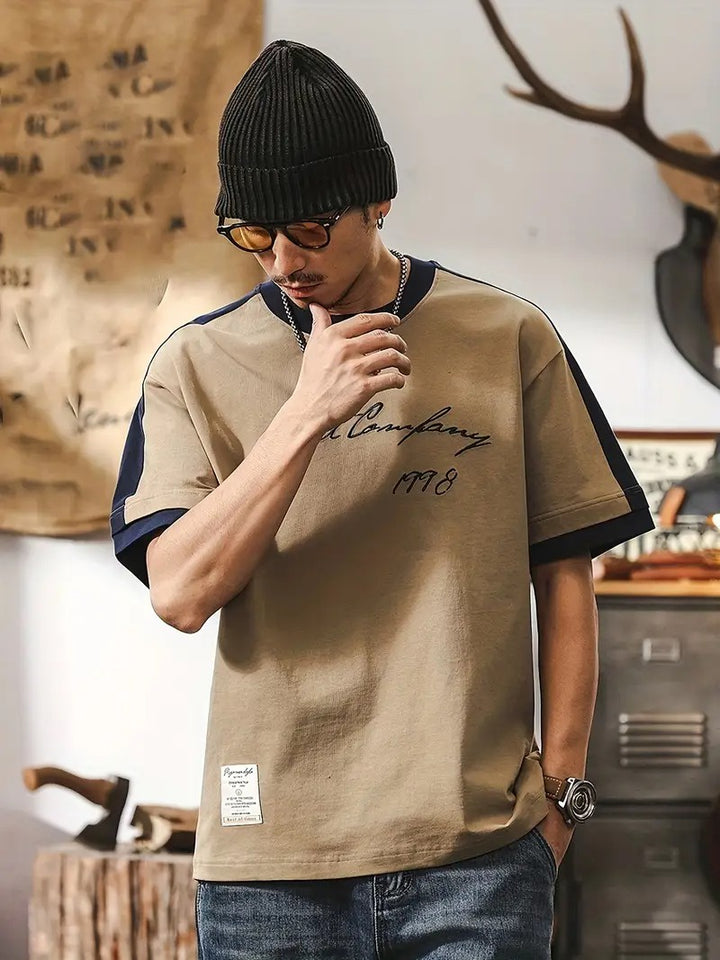 Men's Crew-Neck T-Shirt with Contrasting Trim