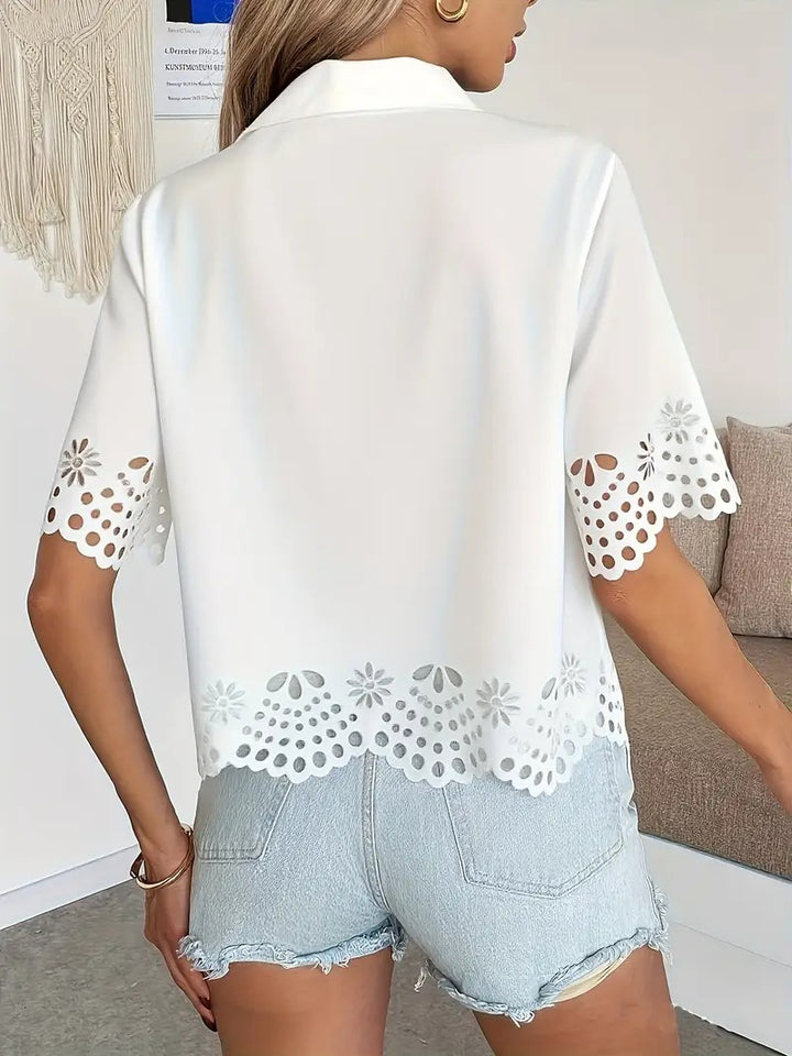 Women's Collared Blouse with Openwork Hem